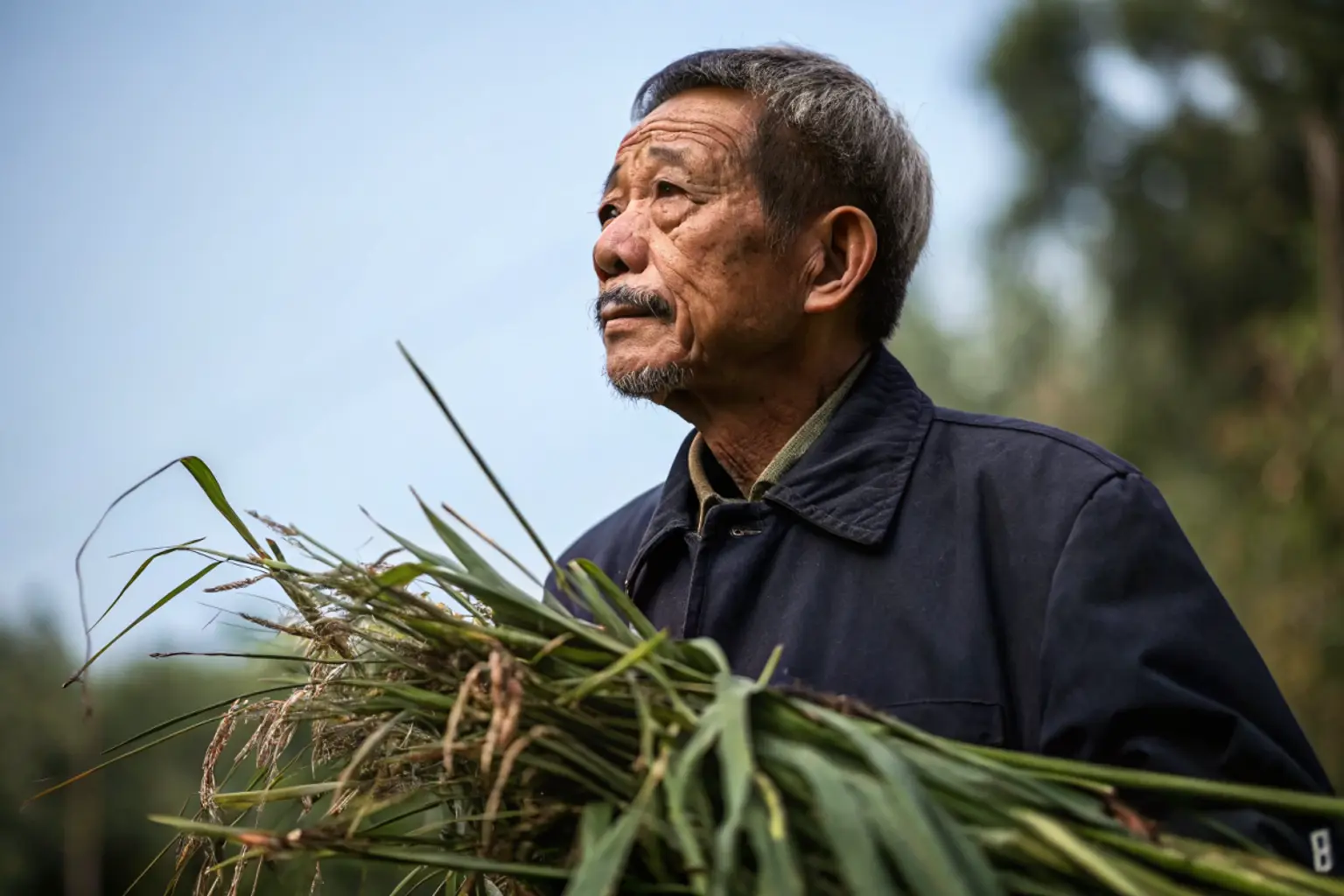 Farmer showing frustration with manual fodder preparation