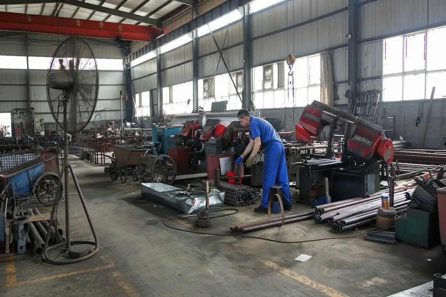 Worker is machining in workshop