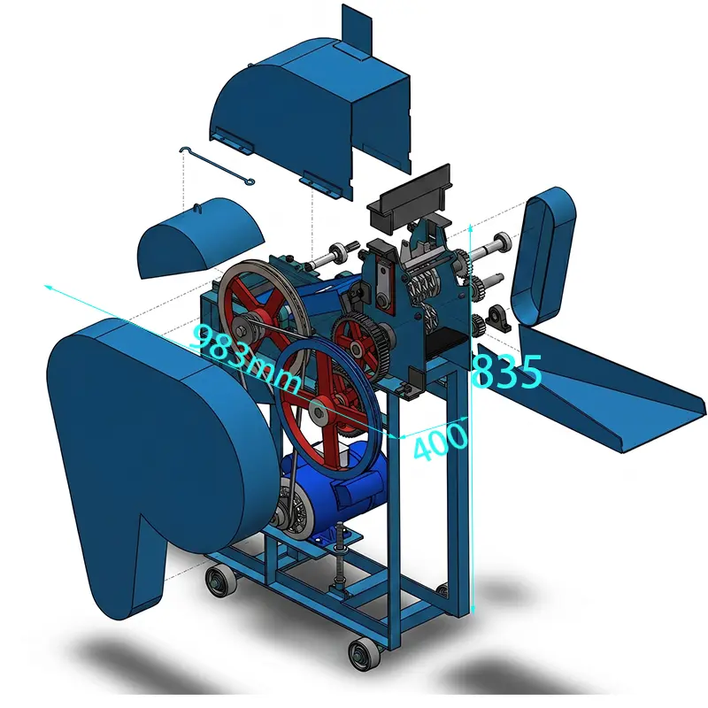 3D dimension drawing and technical layout specifications of mini chaff cutter machine