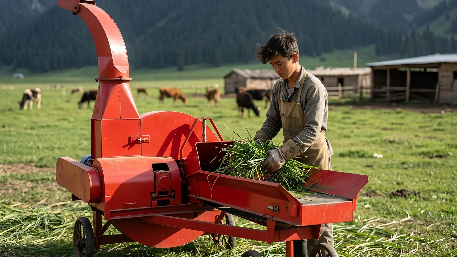 Commercial electric chaff cutter machine operating in high yield dairy farm manufacturing factory