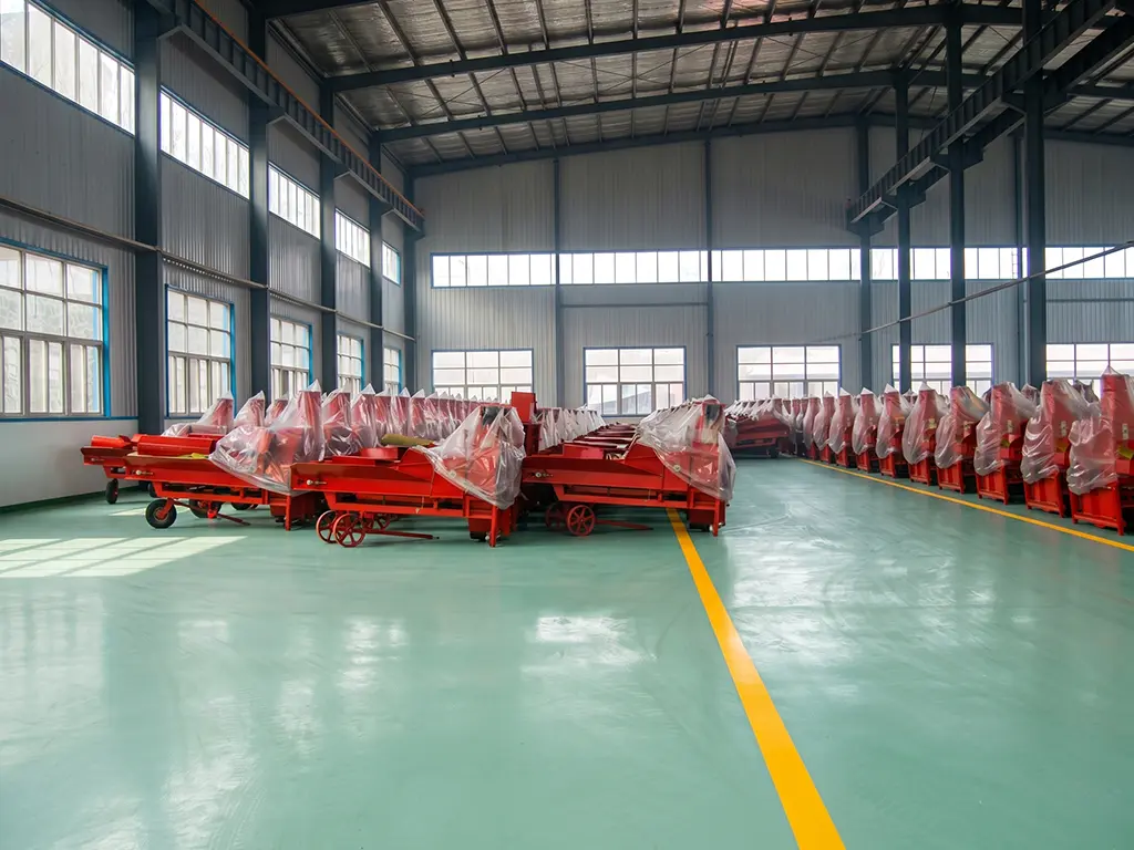Heavy-duty industrial chaff cutter machine model FC-30 stationed in a clean, modern manufacturing warehouse before deployment
