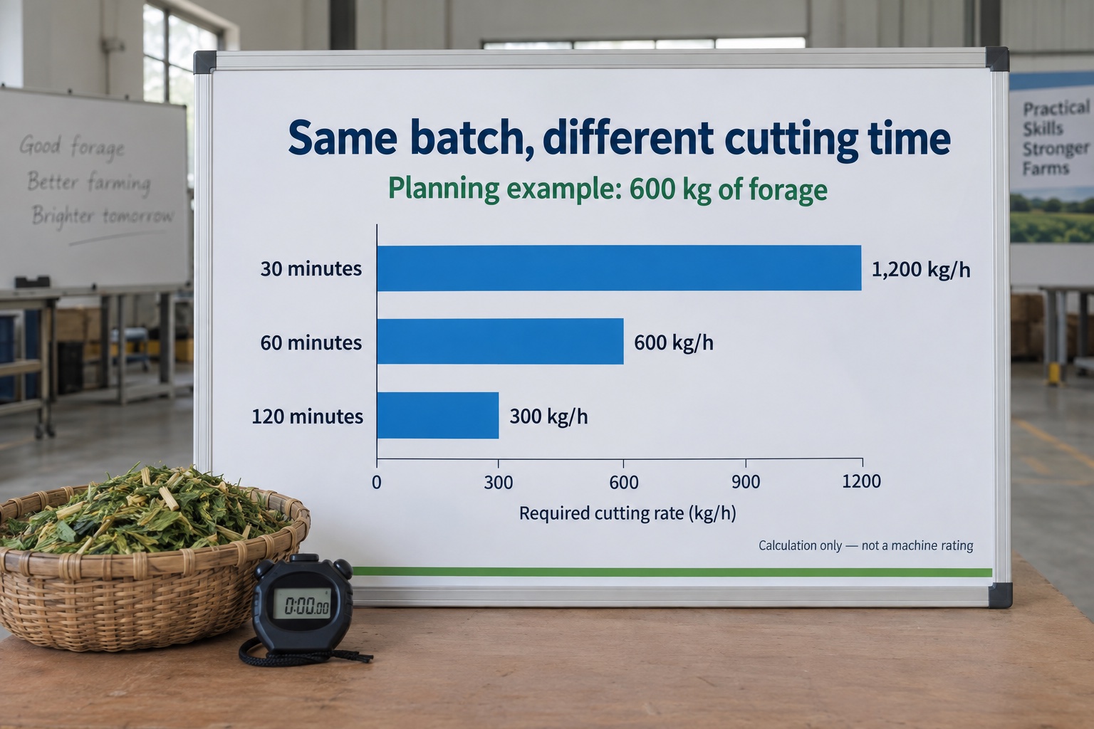 Planning chart showing cutting rates for a 600 kg forage batch
