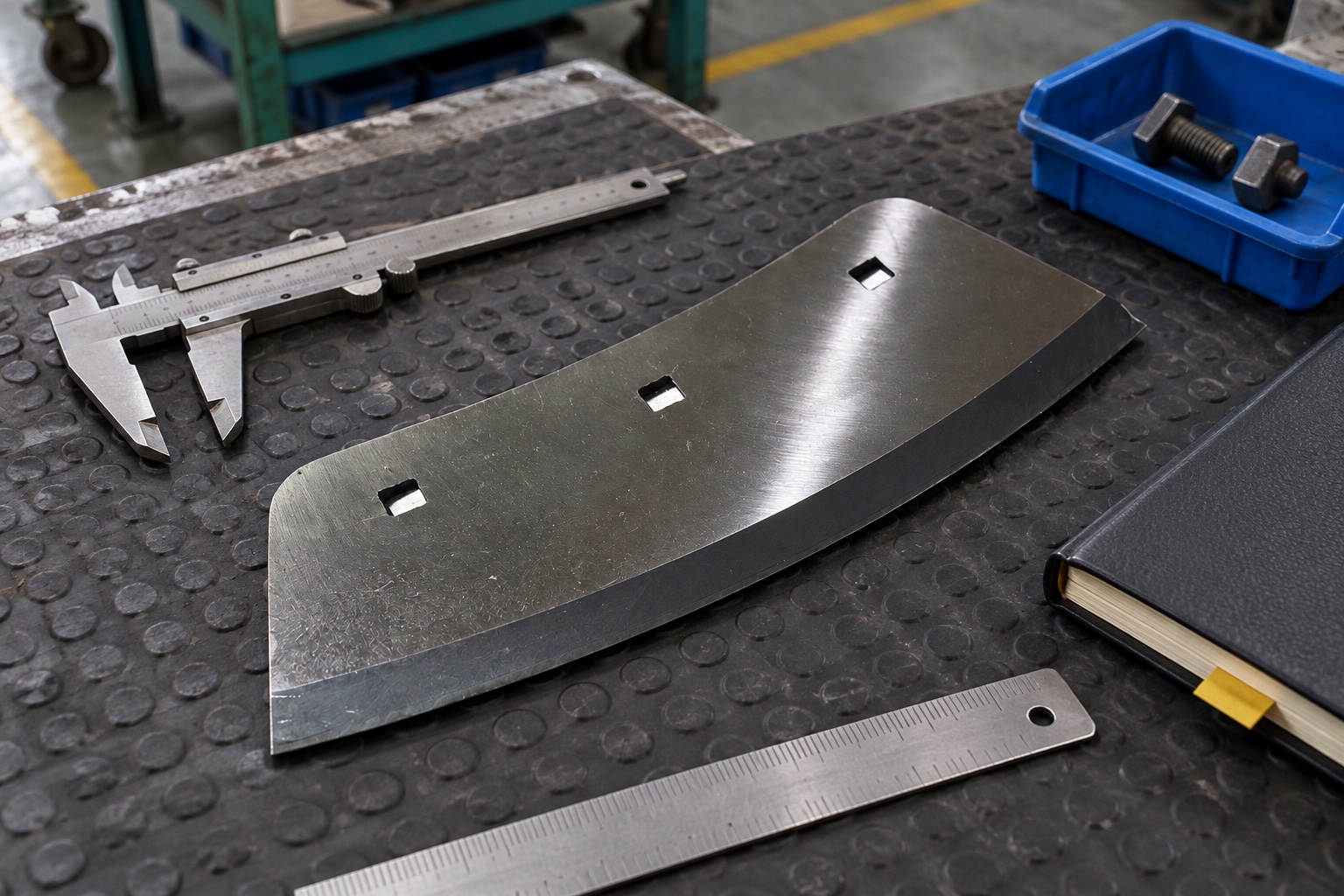 Replacement cutter knife with measuring tools on a maintenance bench