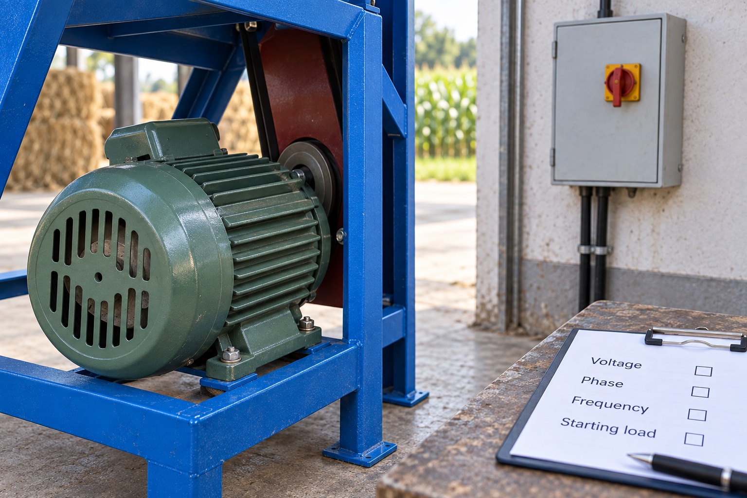 Chaff Cutter machine motor, drive cover and power requirement checklist