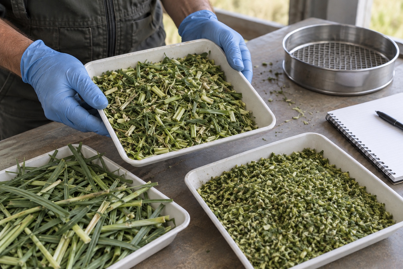 Chaff Cutter machine output samples assessed for long pieces and excessive fines