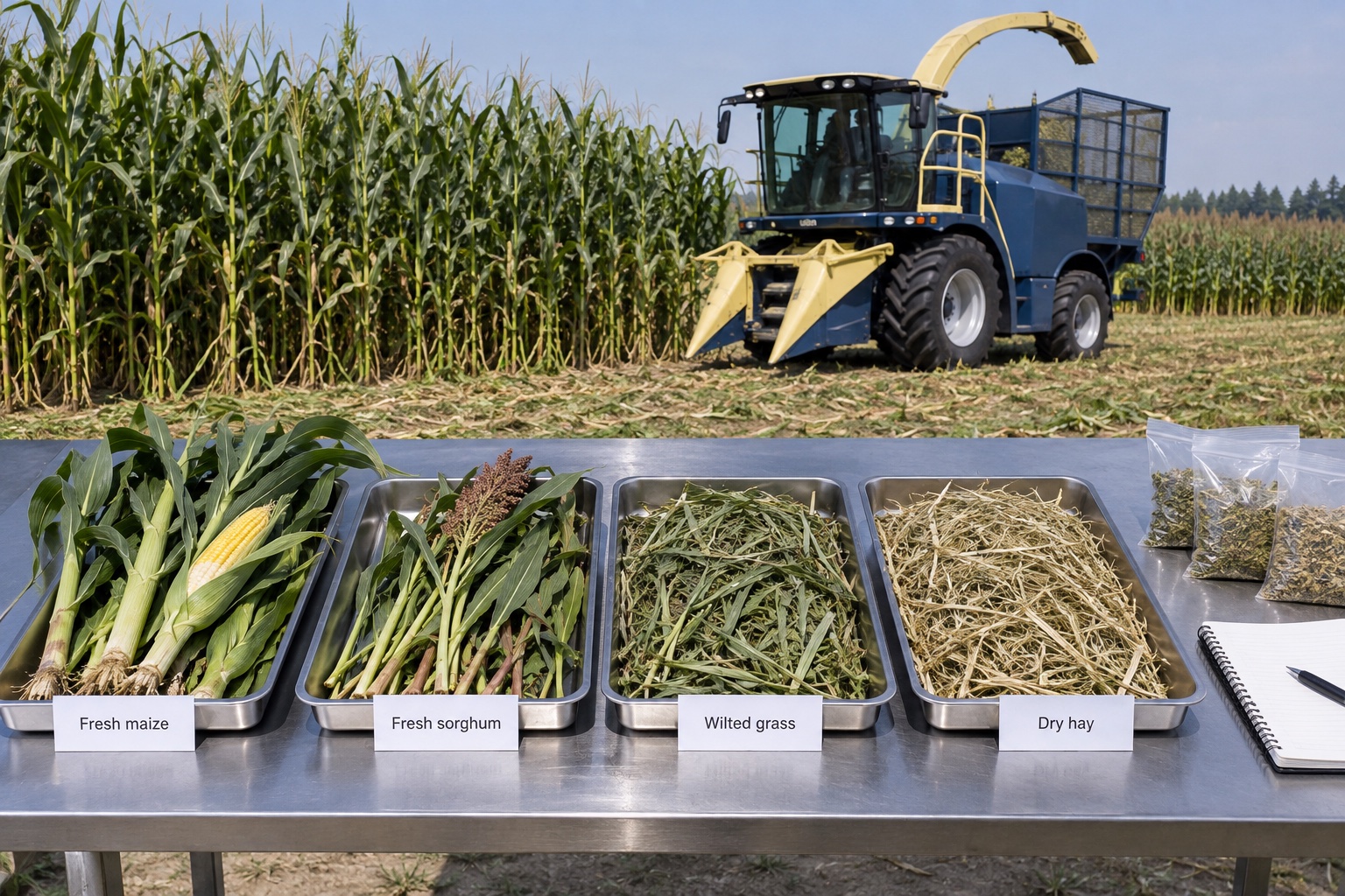 Fresh maize, sorghum, wilted grass and dry hay samples