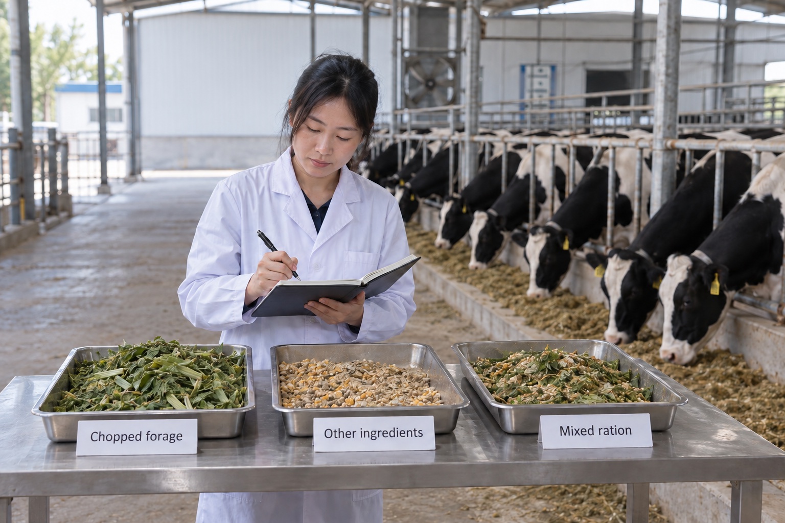 Chopped forage samples and a mixed ration prepared for feeding review