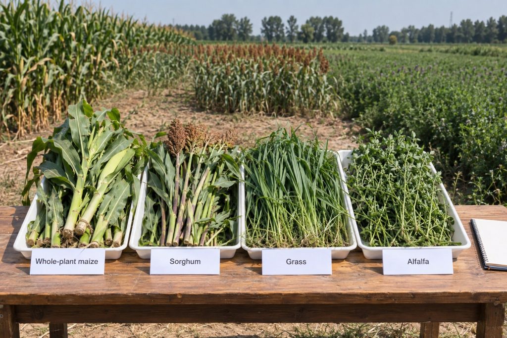 High-stalk silage crops for the forage harvester: whole-plant maize and forage sorghum among other forage samples