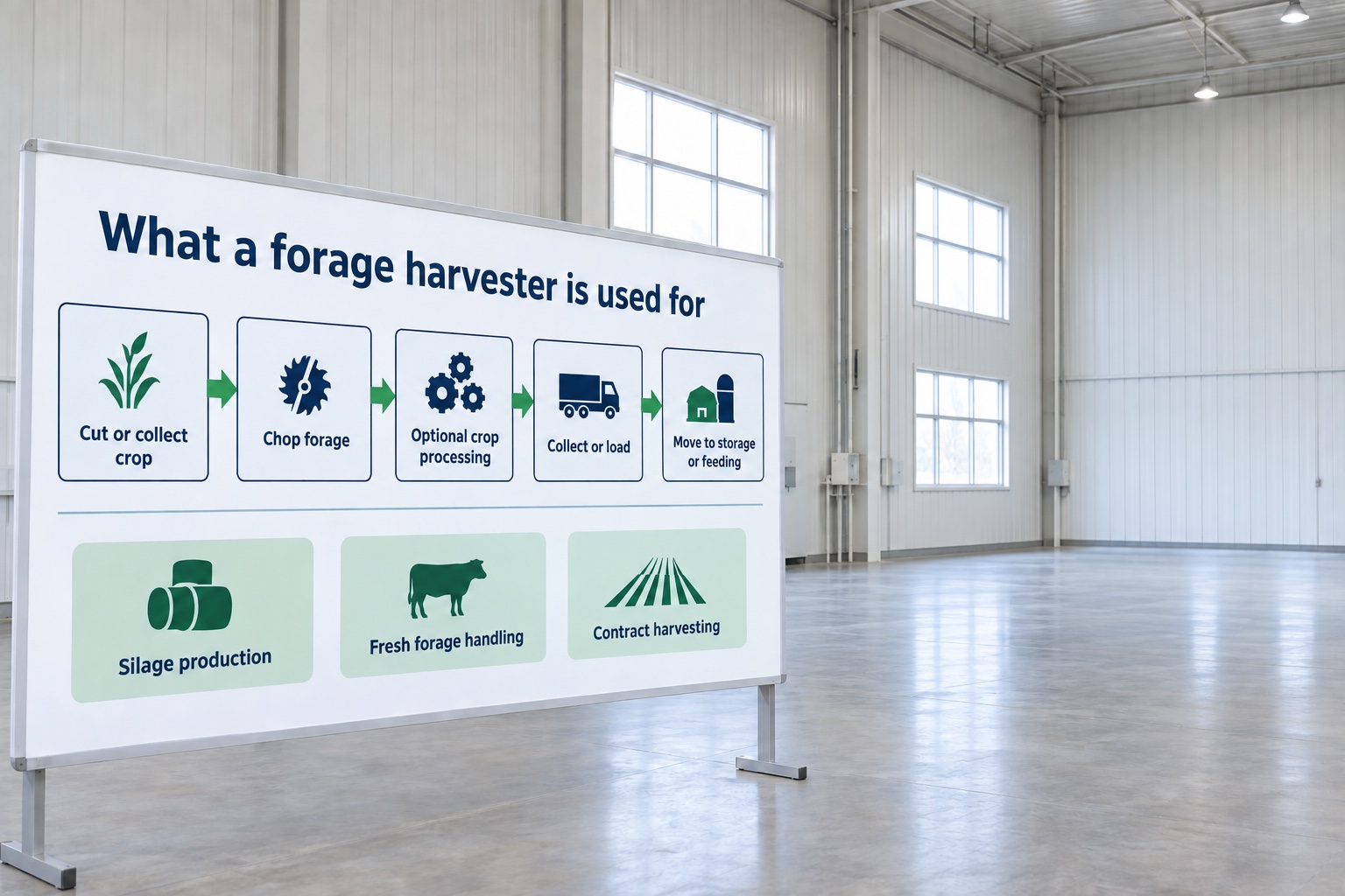 Forage Harvester use chart from crop collection to storage or feeding