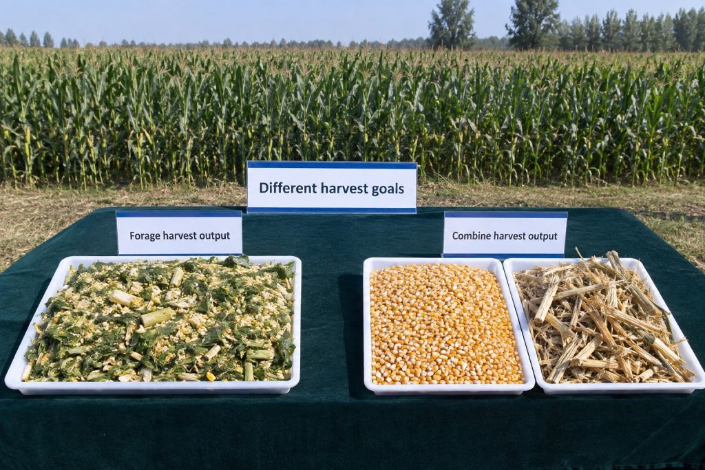 Forage harvester output of chopped whole-plant forage compared with combine grain and stover