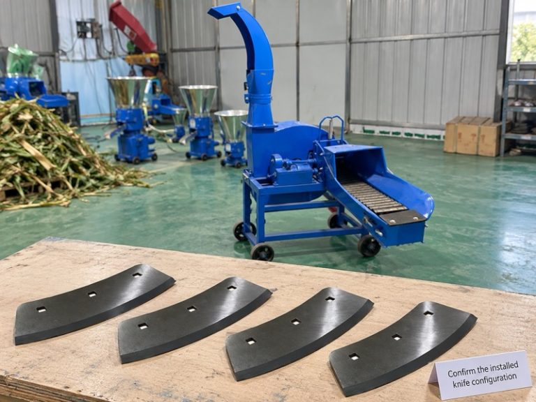 Chaff Cutter exterior and four loose example knives for a configuration comparison