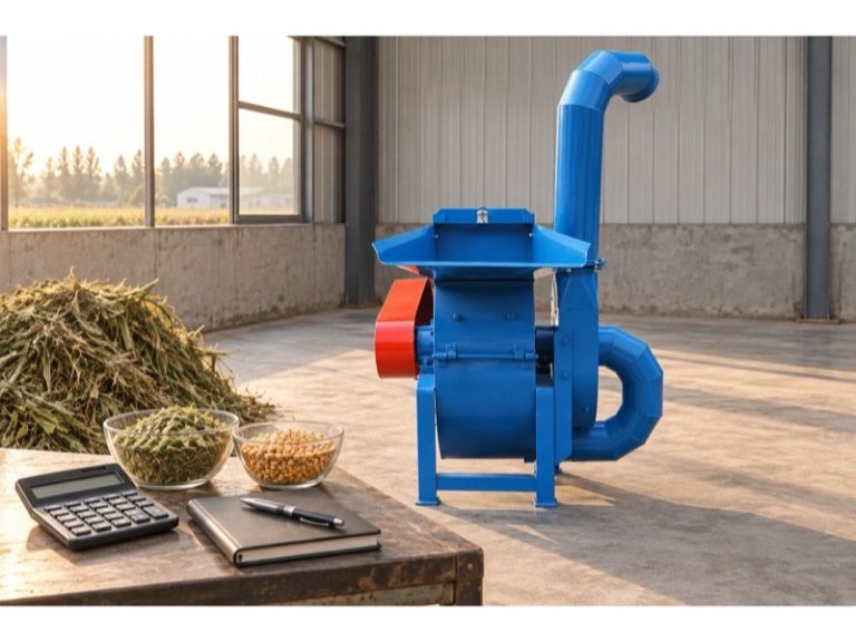 Grass Crusher Machine with forage and grain samples during a feeding-cost review