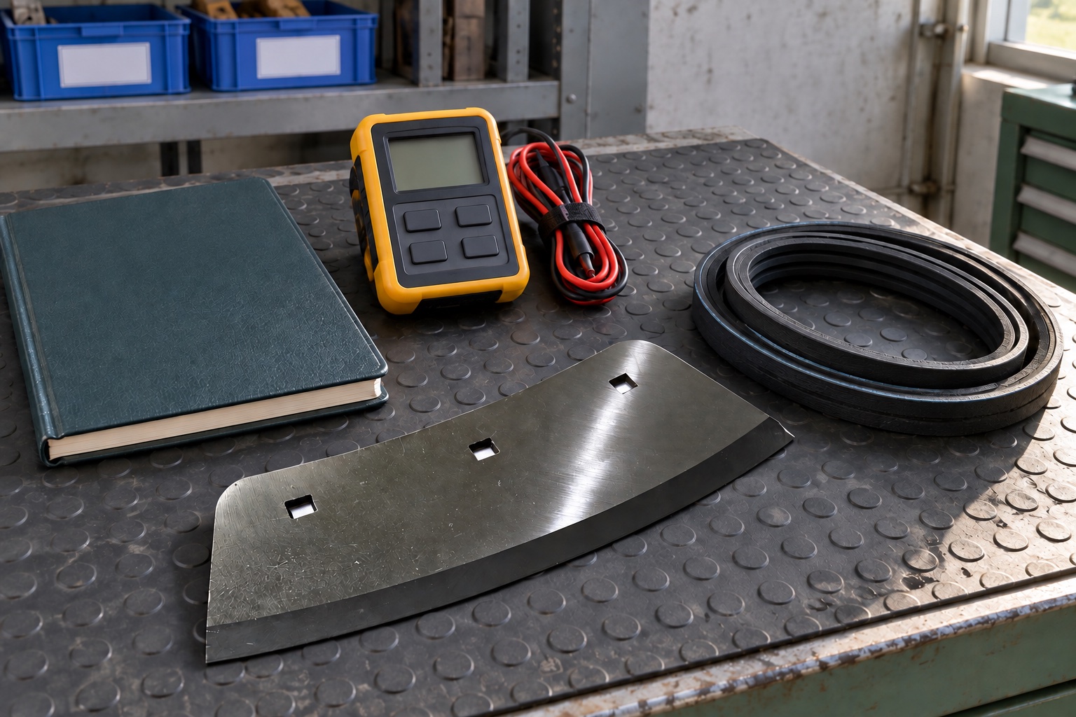 Cutter knife, drive belt and energy-recording equipment prepared for an operating-cost review