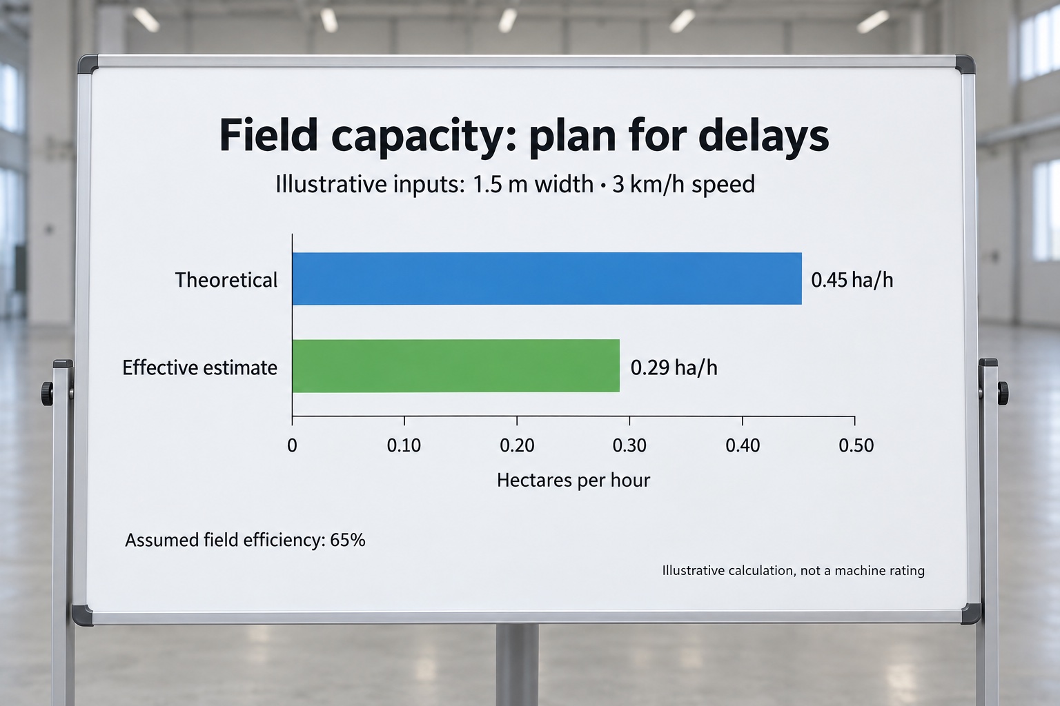 Grass Silage Harvester capacity chart comparing theoretical and illustrative effective rates
