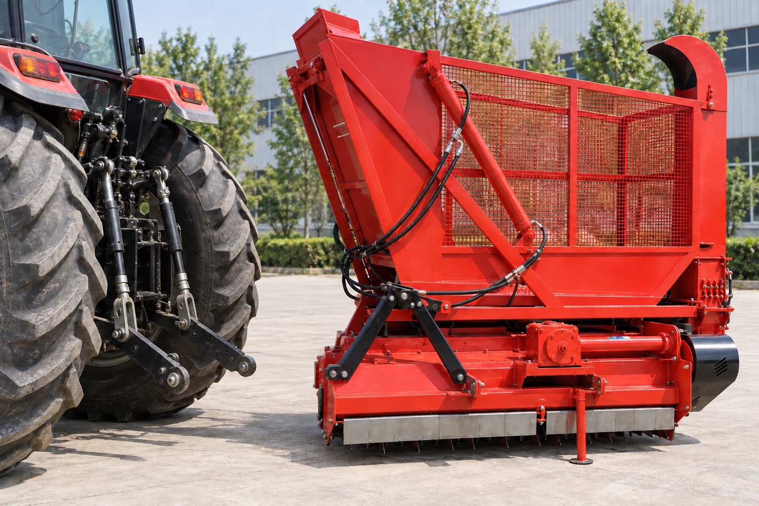 Parked tractor and separate Grass Silage Harvester prepared for a compatibility review