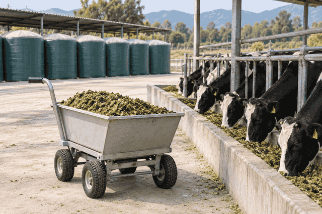 A measured silage portion ready for feeding at a small dairy farm