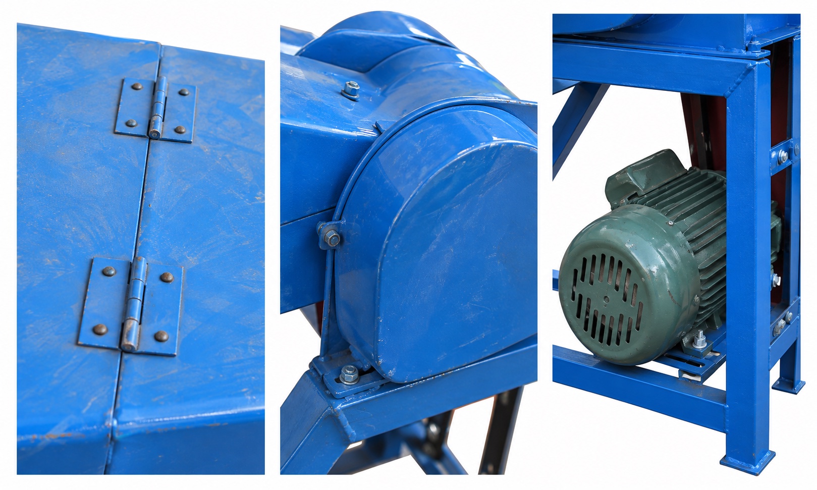 Chaff Cutter feed-cover hinges, housing fasteners and motor mount shown in close detail