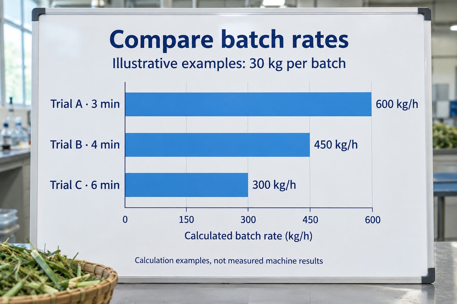 Illustrative Chaff Cutter machine batch-rate chart using 30 kg examples