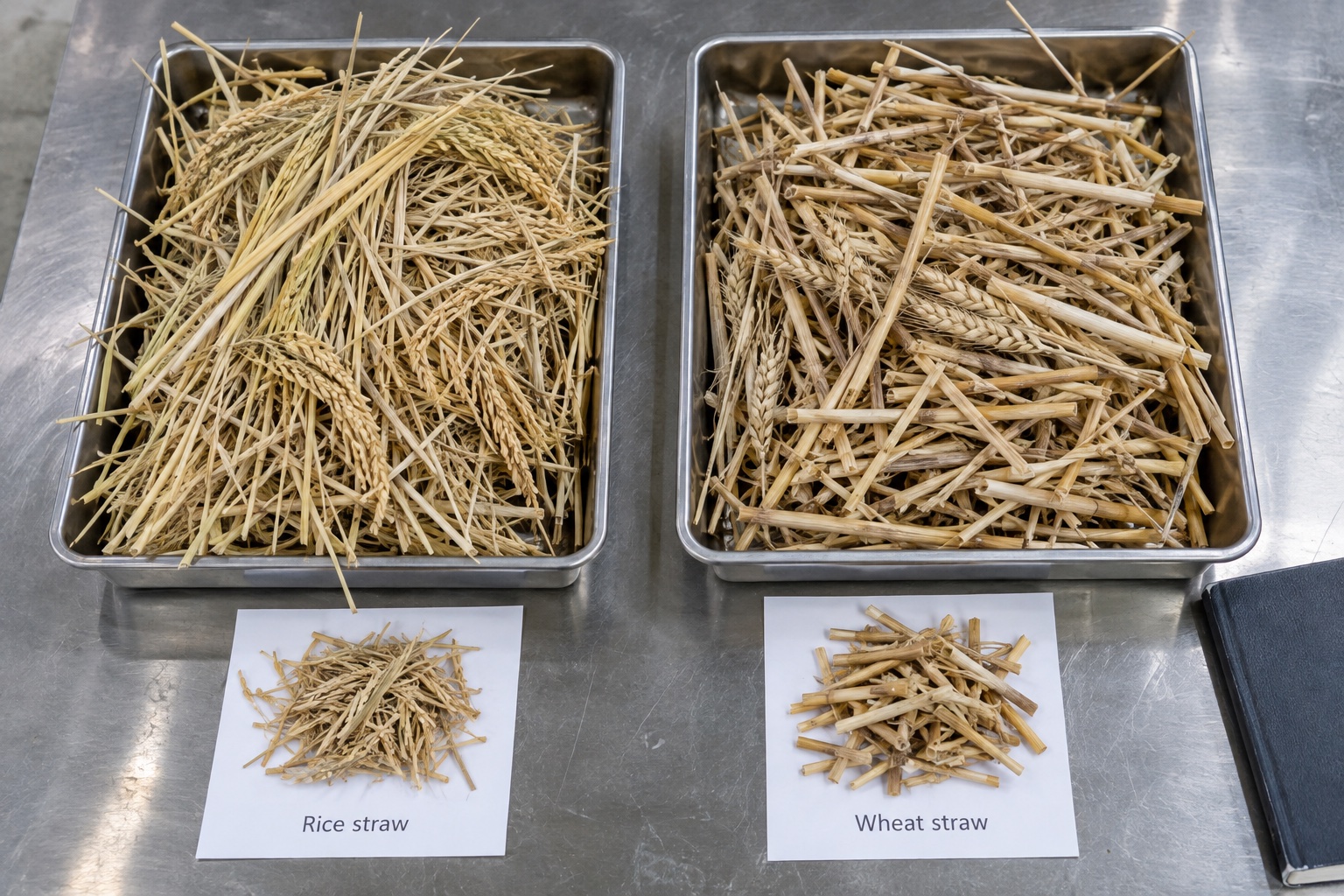 Rice straw and wheat straw separated for crop sample inspection