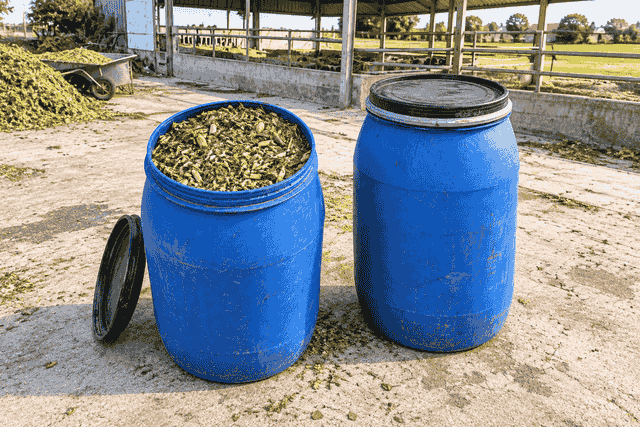 Silage fermentation in a densely packed small-farm barrel
