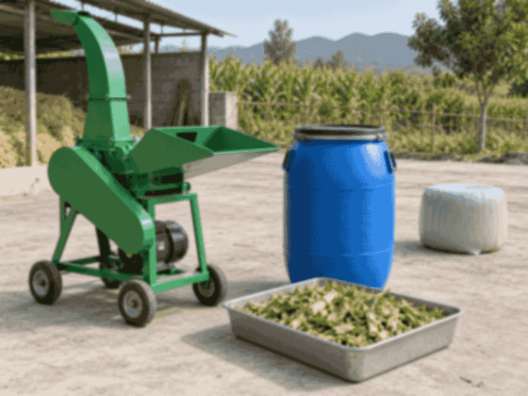 Silage fermentation setup with silage making equipment for small farms