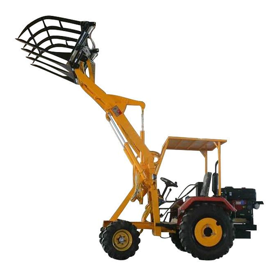 GC-06 grass loader with hydraulic hay grapple raised to full lifting height