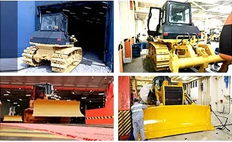 Construction machines driven onto a roll-on roll-off vessel for export