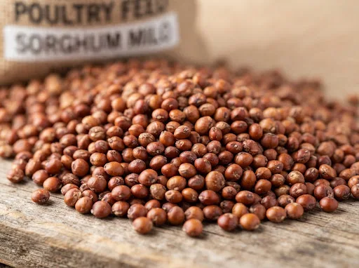 Sorghum grains used in poultry feed, ready for hammer mill grinding