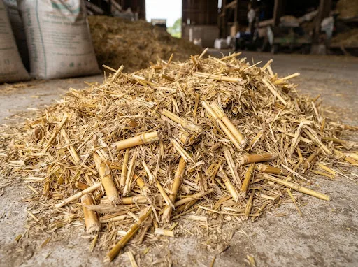Pre-cut dry corn stalks and crop straw for grinding into ruminant fiber feed