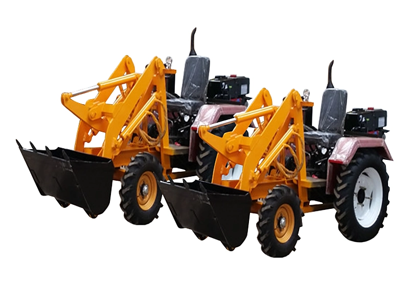 Two GC-06 mini tractor loaders side by side, the quantity that fits one 20GP container